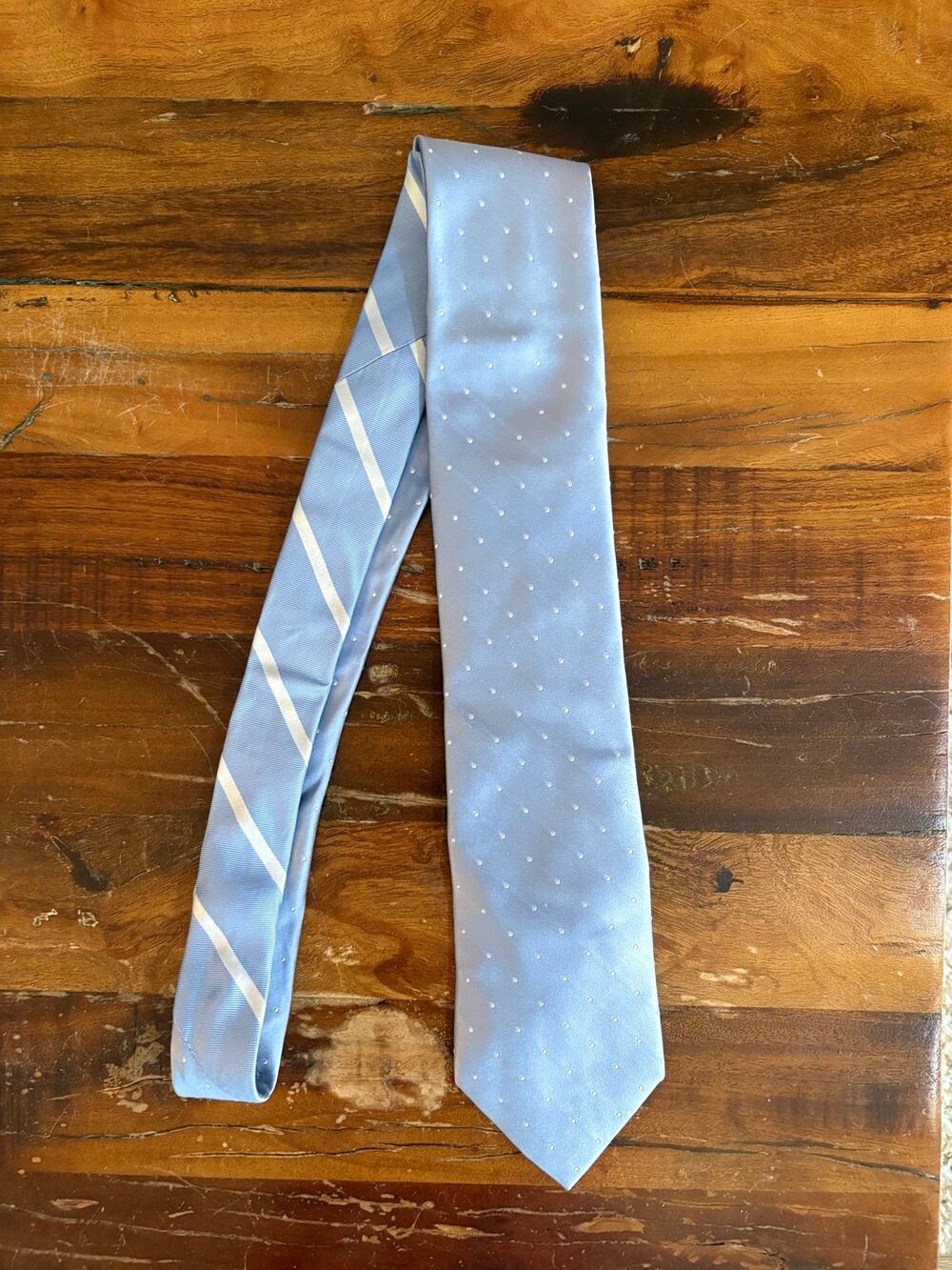 Stafford 100% Silk Tie Light Blue White Polka Dot Extra Long 62” Men’s Necktie